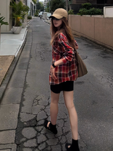 Red Plaid Linen Shirt on a quiet side street