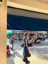 Astro Slip Maxi Dress, long, on a city street