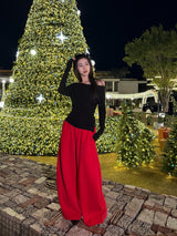Red Barrel Wide Pants in Red — AREUMIEUR