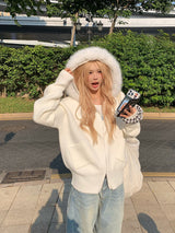 Fur Hood Knit Jacket