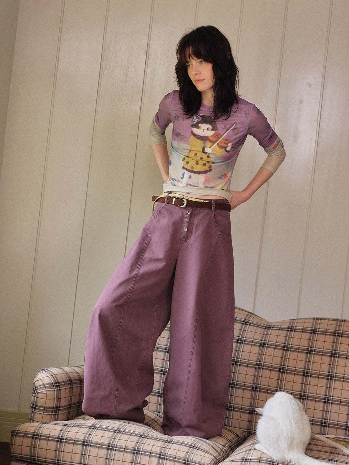Curved Wide Pants in Purple — AREUMIEUR