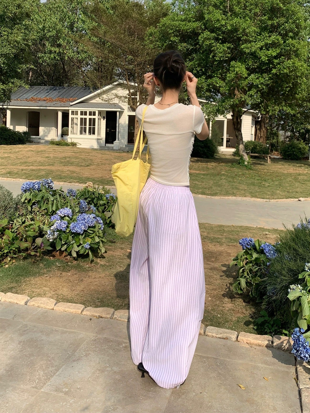 Striped Wide Leg Pants in Lavender — AREUMIEUR, look 2
