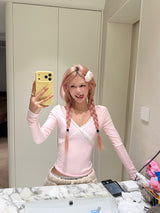 Lace V Slim Top - Pink