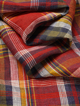Close-up of the red multicolor plaid linen fabric