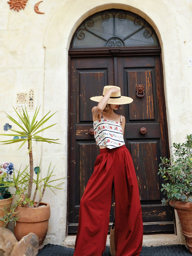 Pleated Wide Pants in Red — AREUMIEUR