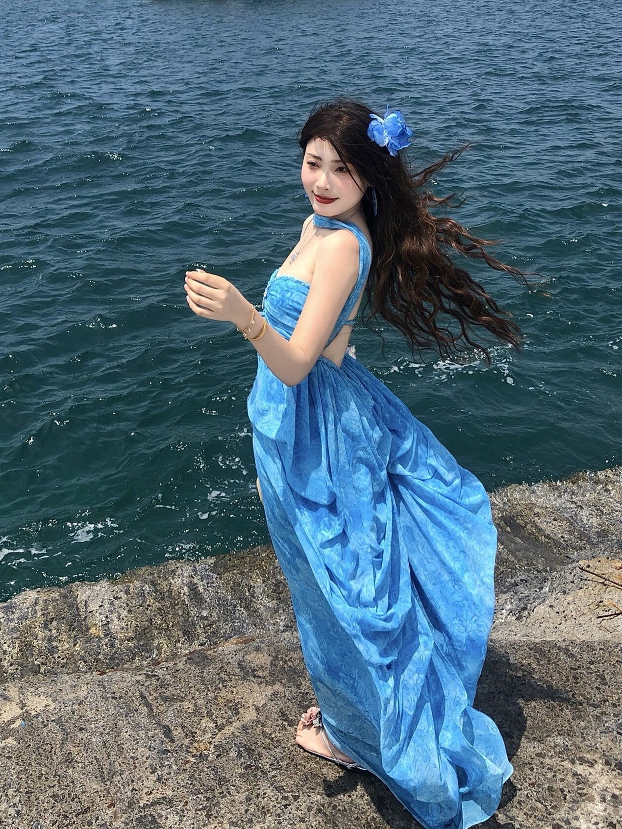 Halter Bandeau Maxi Dress in Blue — AREUMIEUR