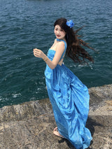 Halter Bandeau Maxi Dress in Blue — AREUMIEUR