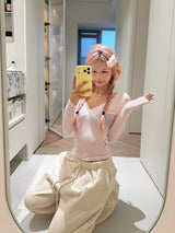 Lace V Slim Top - Pink