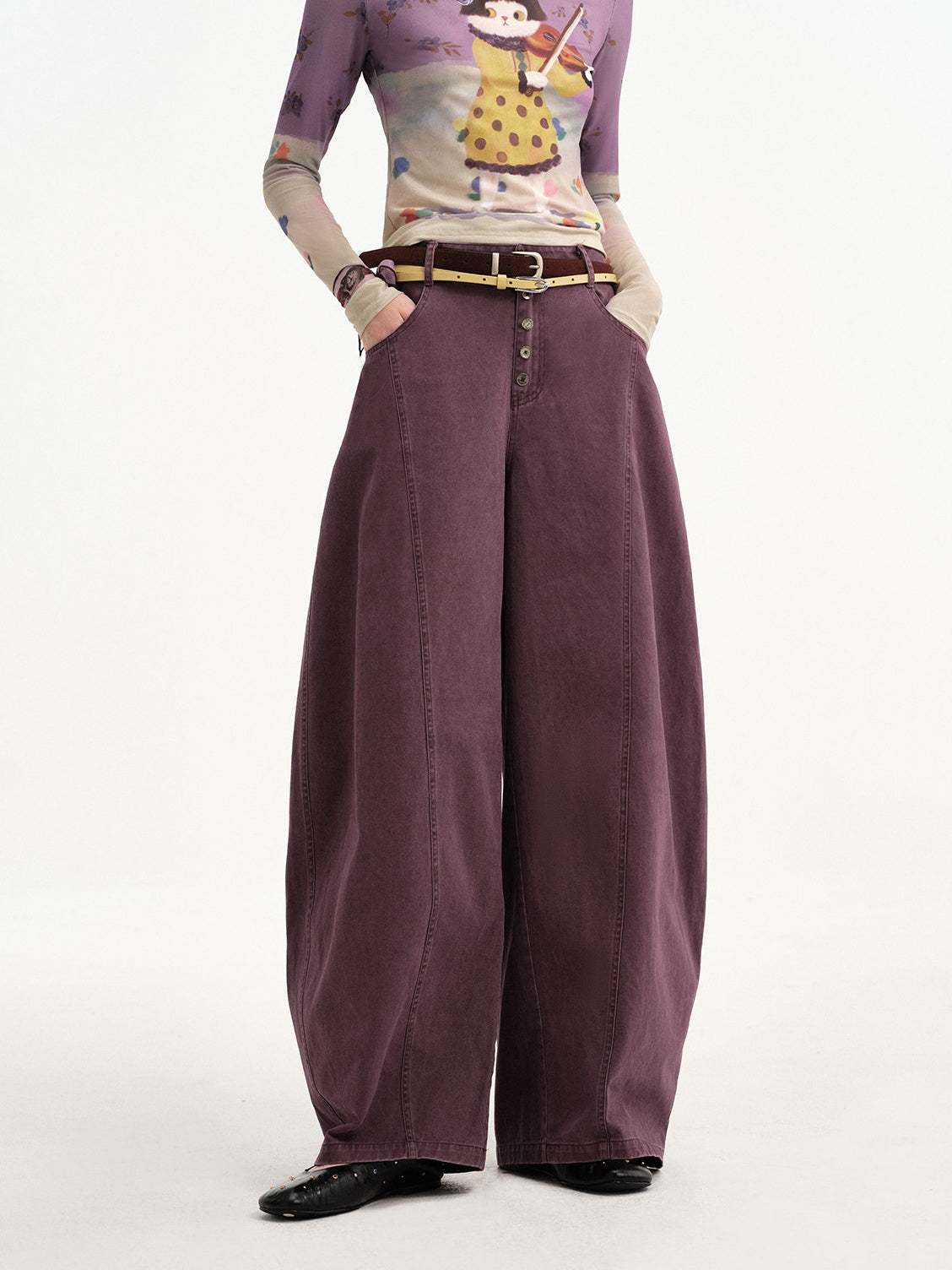 Curved Wide Pants in Purple — AREUMIEUR