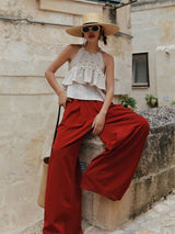 Pleated Wide Pants in Red — AREUMIEUR