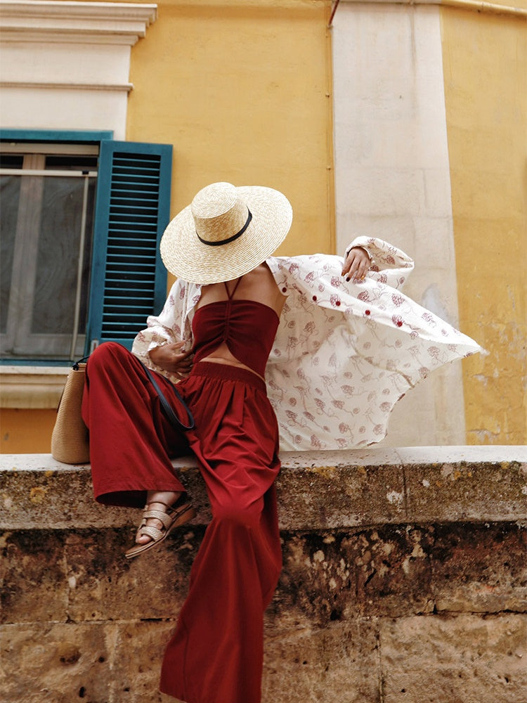 Pleated Wide Pants in Red — AREUMIEUR