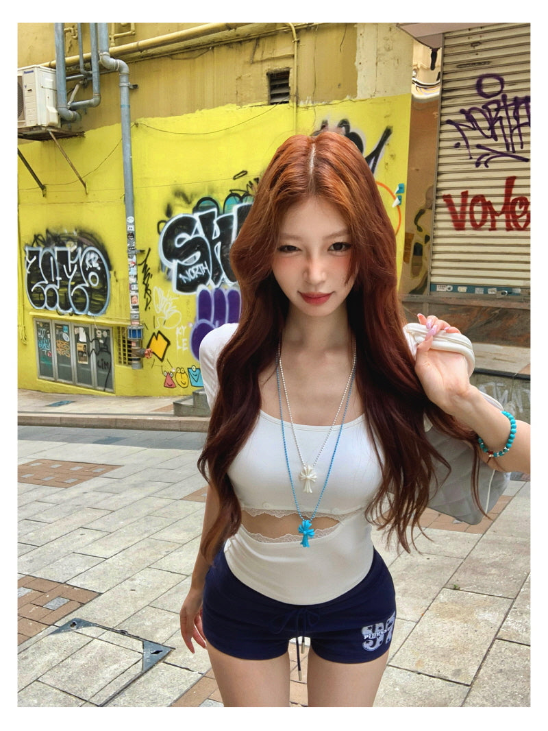 Cut-Out Lace Tee - White
