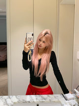 Lace V Slim Top - Black