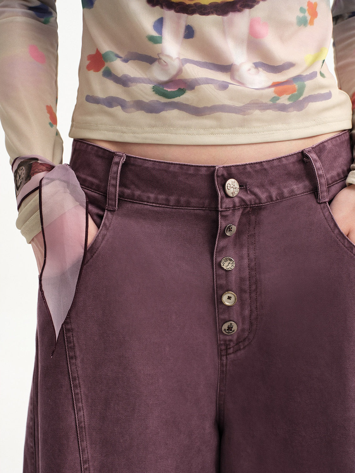 Curved Wide Pants in Purple — AREUMIEUR, detail 1