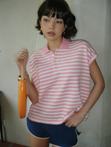 Classic Stripe Collar Tee - Pink&White