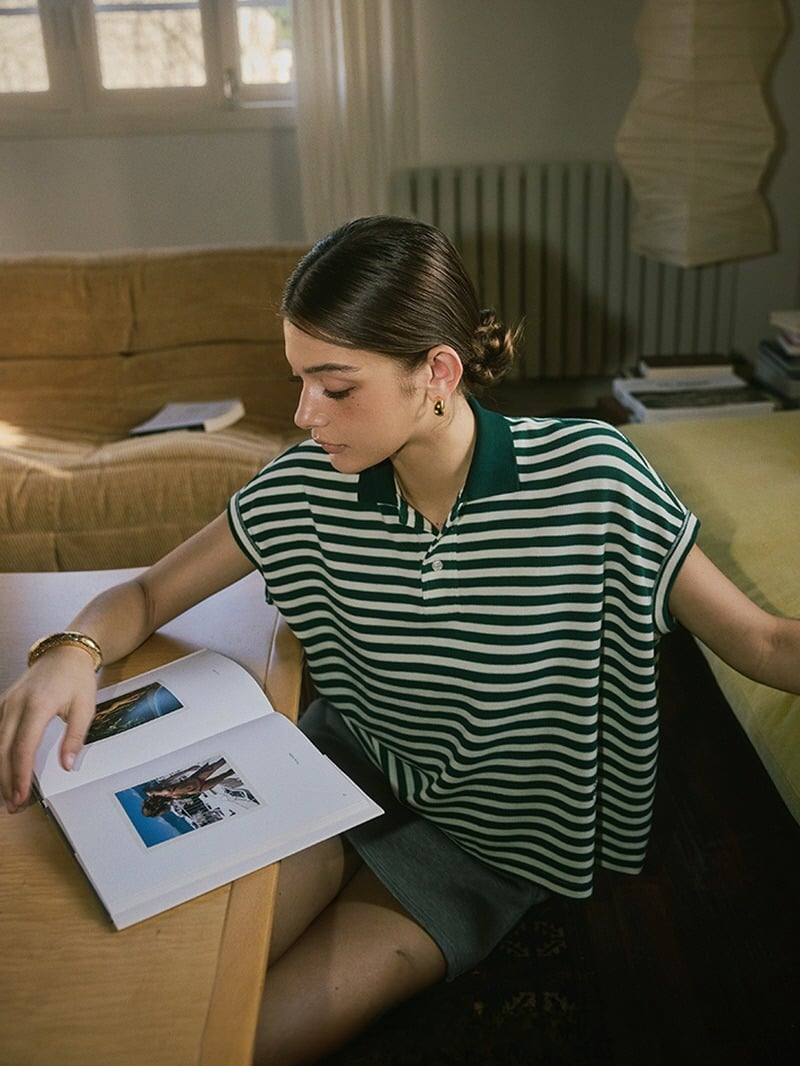 Classic Stripe Collar Tee - Green&White