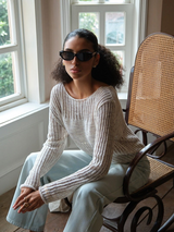 Glint Sheer Knit Pullover - Oatmeal