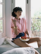 Classic Stripe Collar Tee - Pink&White