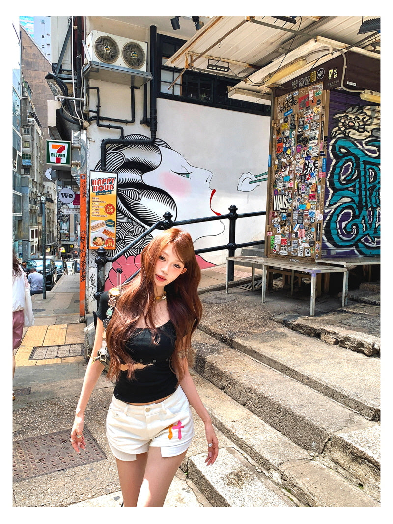 Cut-Out Lace Tee - Black