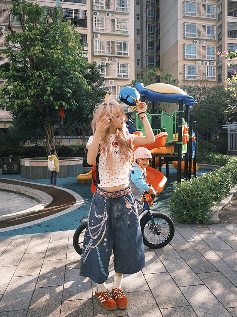 Graphic Denim Culottes