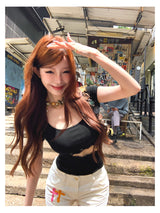Cut-Out Lace Tee - Black