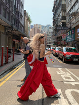 Retro Slouchy Wide Pants - Red