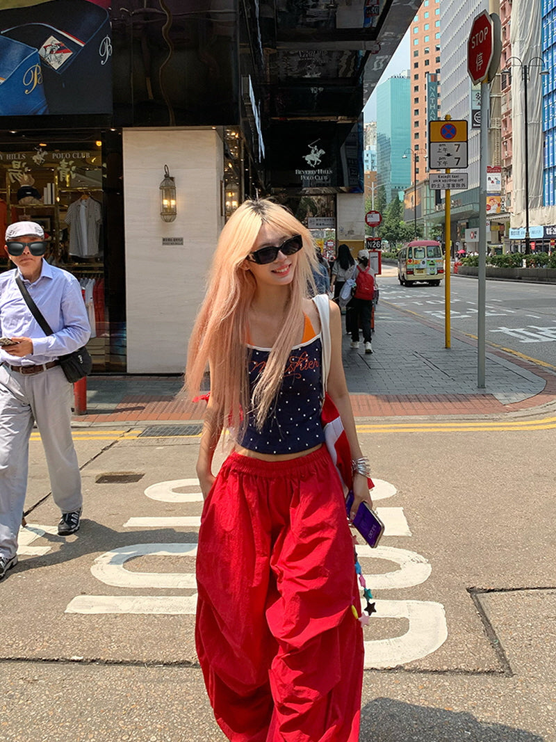 Retro Slouchy Wide Pants - Red