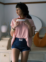 Classic Stripe Collar Tee - Pink&White