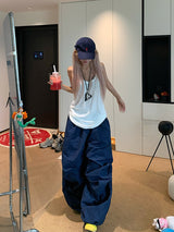 Retro Slouchy Wide Pants - Navy
