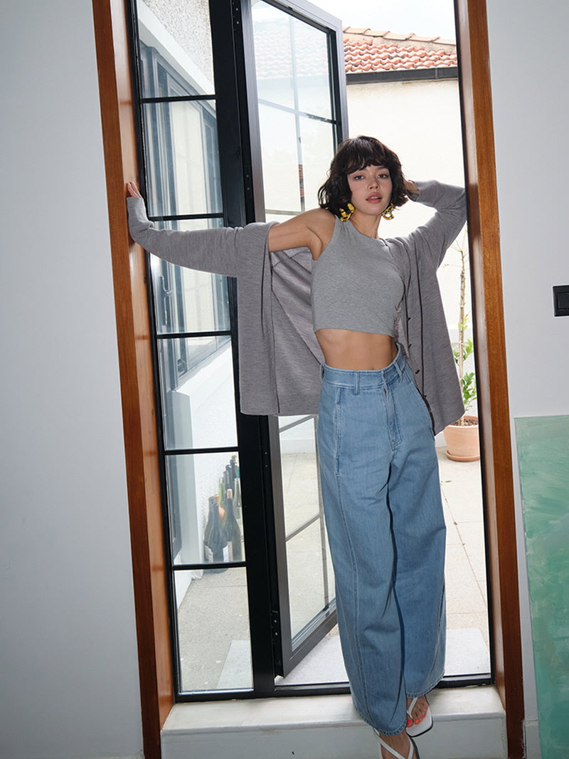 U neck Strapless top - Hemp Gray