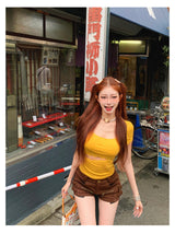 Cut-Out Lace Tee - Yellow