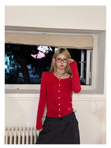 Button Crop Knit Top - Red