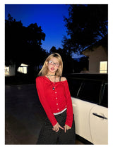 Button Crop Knit Top - Red