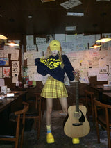 Yellow Check Pleated Skirt