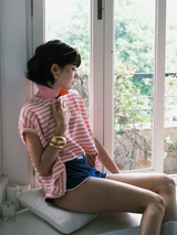 Classic Stripe Collar Tee - Pink&White