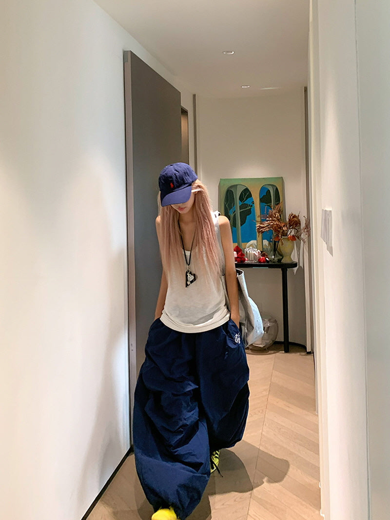 Retro Slouchy Wide Pants - Navy