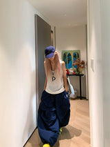 Retro Slouchy Wide Pants - Navy