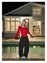 Button Crop Knit Top - Red