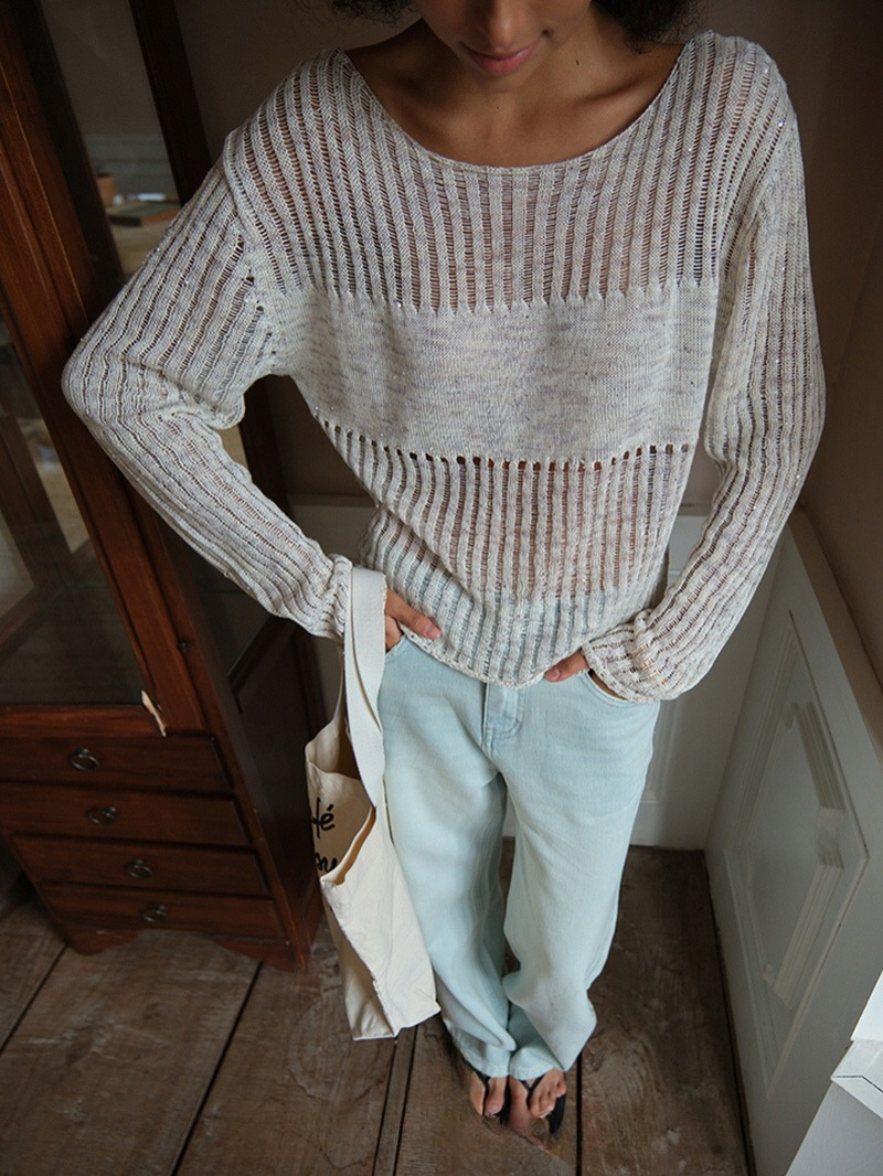 Glint Sheer Knit Pullover - Oatmeal
