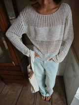Glint Sheer Knit Pullover - Oatmeal