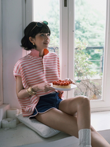 Classic Stripe Collar Tee - Pink&White