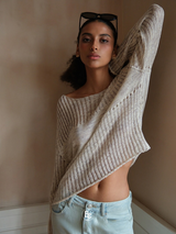 Glint Sheer Knit Pullover - Oatmeal