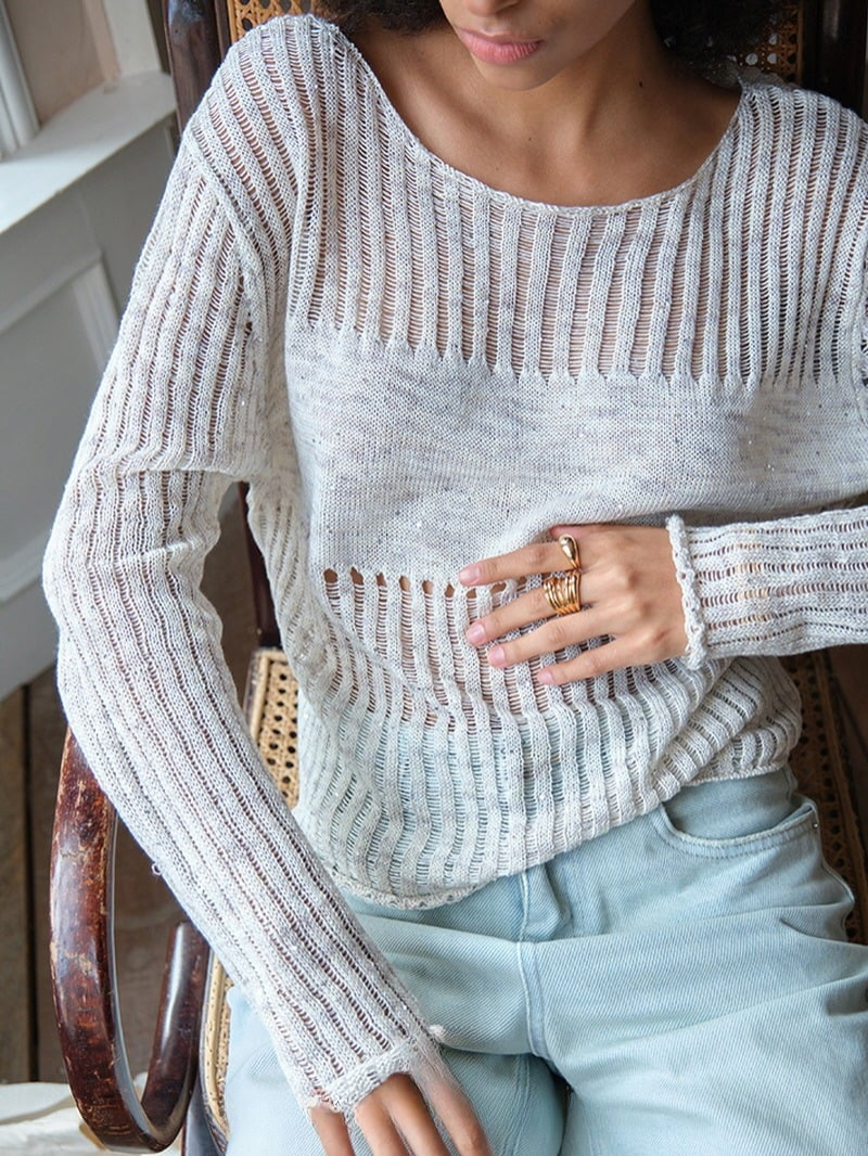 Glint Sheer Knit Pullover - Oatmeal