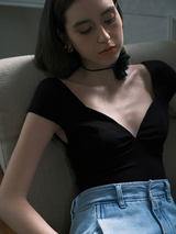 Deep V Slim Stretch Tee - Black
