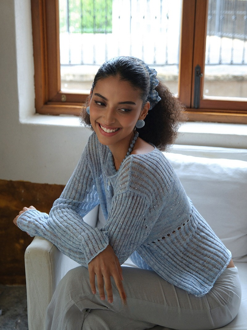 Glint Sheer Knit Pullover - Pure Blue