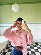 Mandarin Disc Button V-Neck Shirt