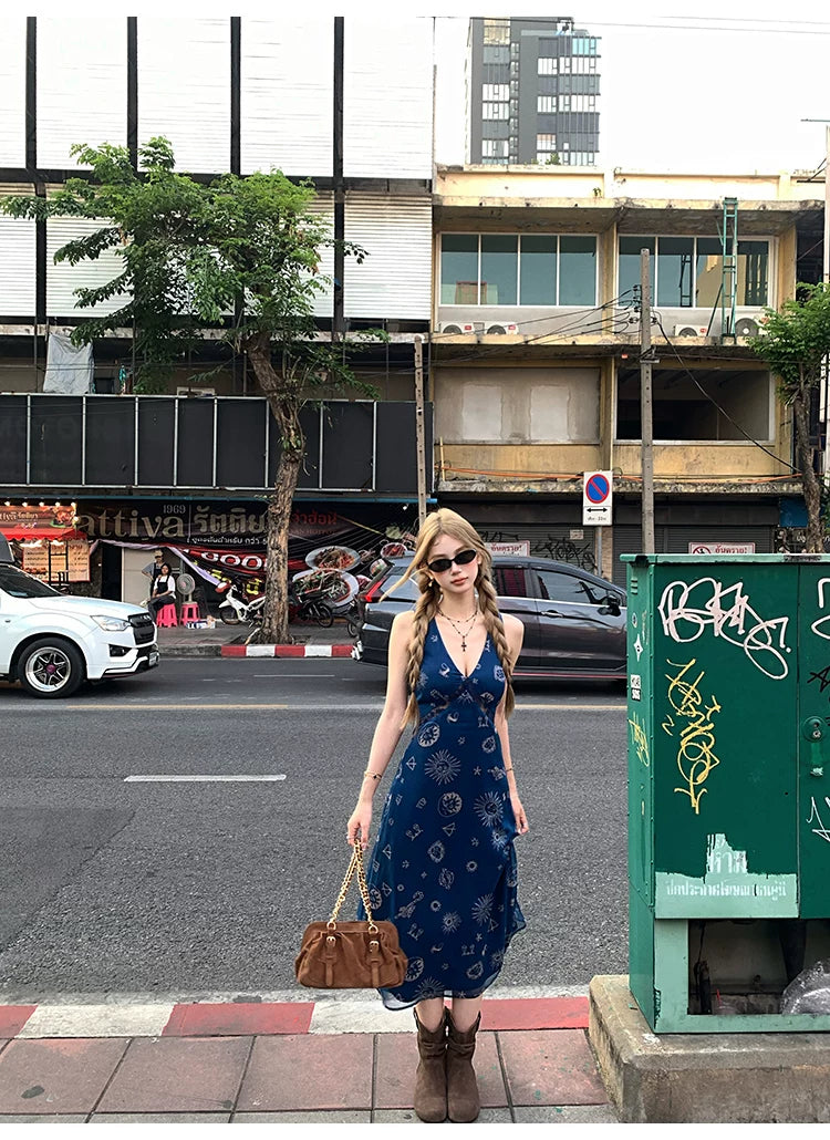 Astro Slip Maxi Dress - Long in Navy blue, full length