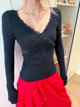 Lace V Slim Top - Black