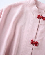 Disc Button Shirt in Pink, oversized linen blend shirt — AREUMIEUR, detail 2