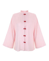 Disc Button Shirt in Pink, oversized linen blend shirt — AREUMIEUR, detail 1